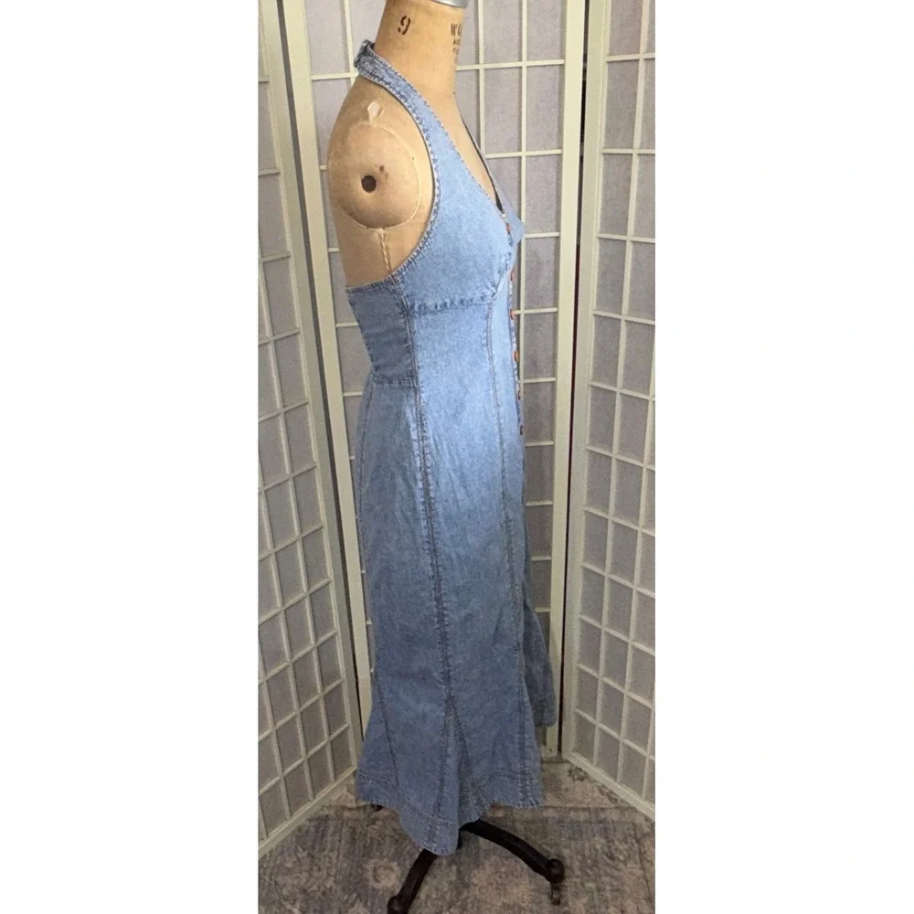 MAEVE By Anthropologie Coastal Cowgirl Button Front Corset Halter Denim Dress 2 - Picture 2 of 12